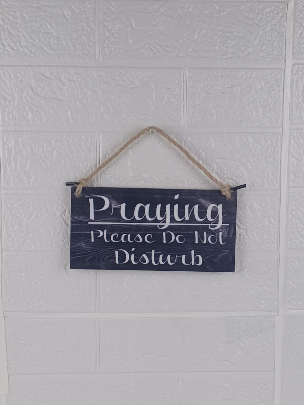 Praying Please Do Not Disturb Hanging Wall Sign - Black